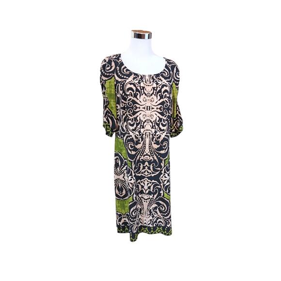 NEW DRESSBARN Dress 14 Stretchy Shirred 3/4 Sleeves Colorful Career Office Event - Picture 12 of 15